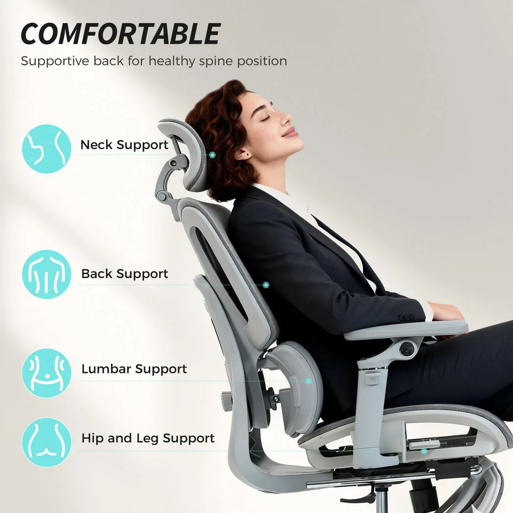 Ergonomic Office Chair, High Back Mesh Desk Chair, Grey