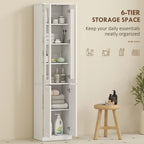 Tall Bathroom Storage Cabinet, 6-Tier Slim Bathroom Cabinet with Adjustable Shelf, 4 Soft-Close Doors, White