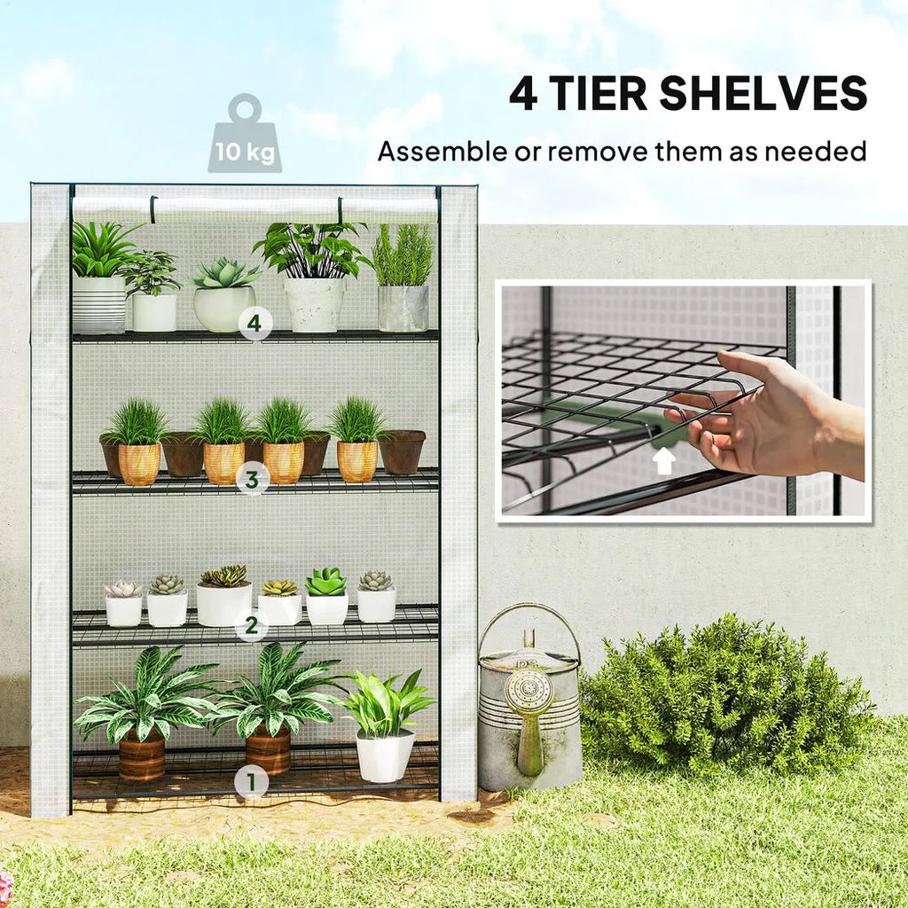 Outsunny Mini Greenhouse with Reinforced PE Cover, Portable Indoor Outdoor Green House with Roll-up Door, 170 x 120 x 50cm, White