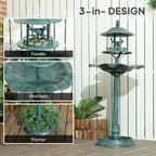 Outsunny 3-in-1 Garden Bird Bath, Freestanding Birdbath with Large Water Basin, Underneath Flower Planter, F50 x 113 cm, Green