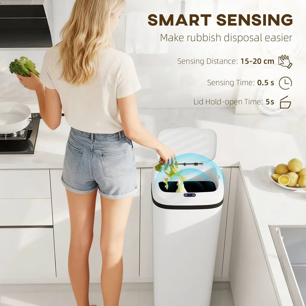 50L Stainless Steel Sensor Bin - White