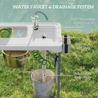 Outsunny Folding Fish Cleaning Table with Sinks, Portable Camping Sink Table with Faucet, Drainage Hose