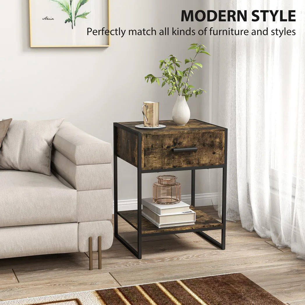 Modern Bedside Table - Rustic Brown