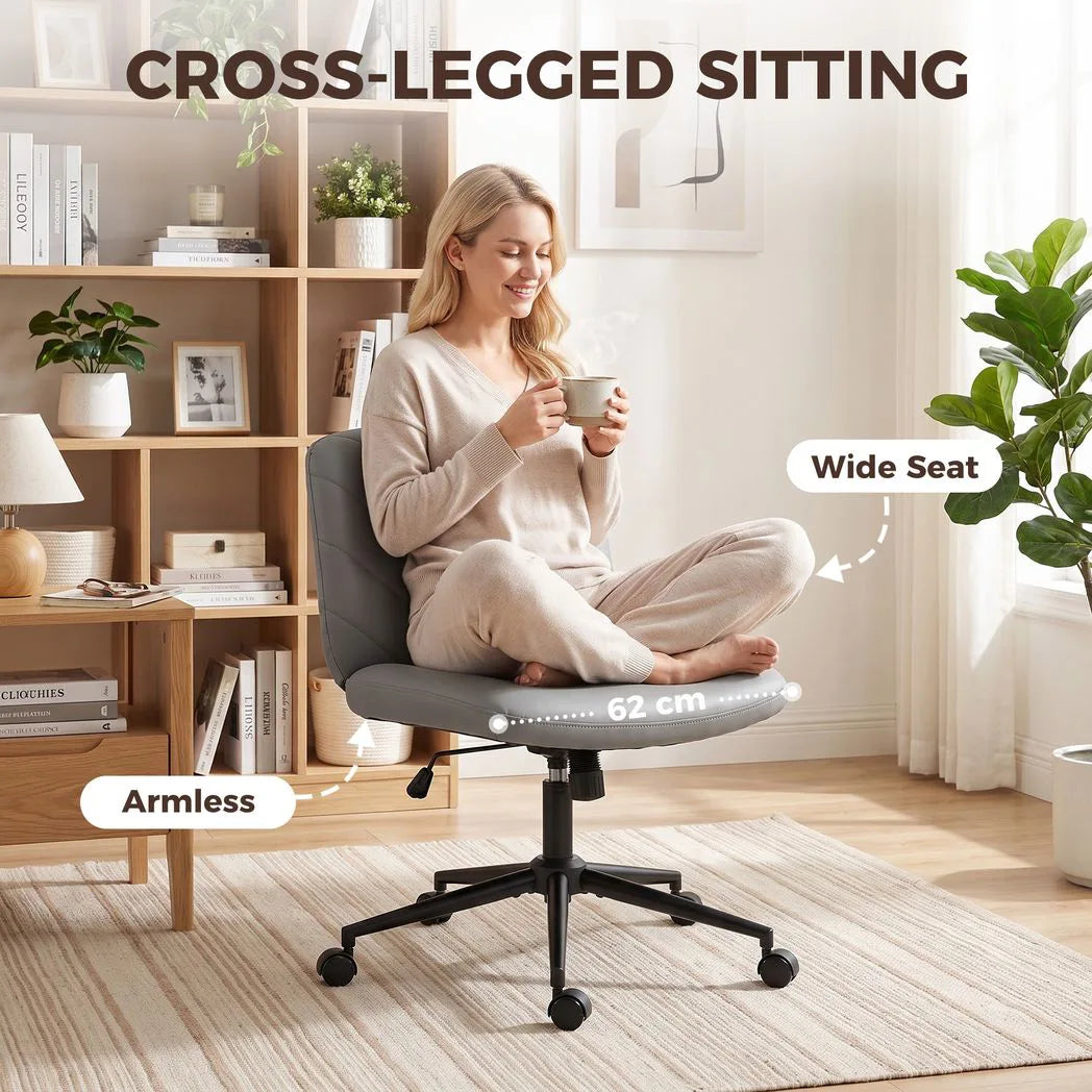 Home Office Desk Chair Height Adjustable Swivel Chair Cross Legged Wide Seat Swivel Wheels Grey