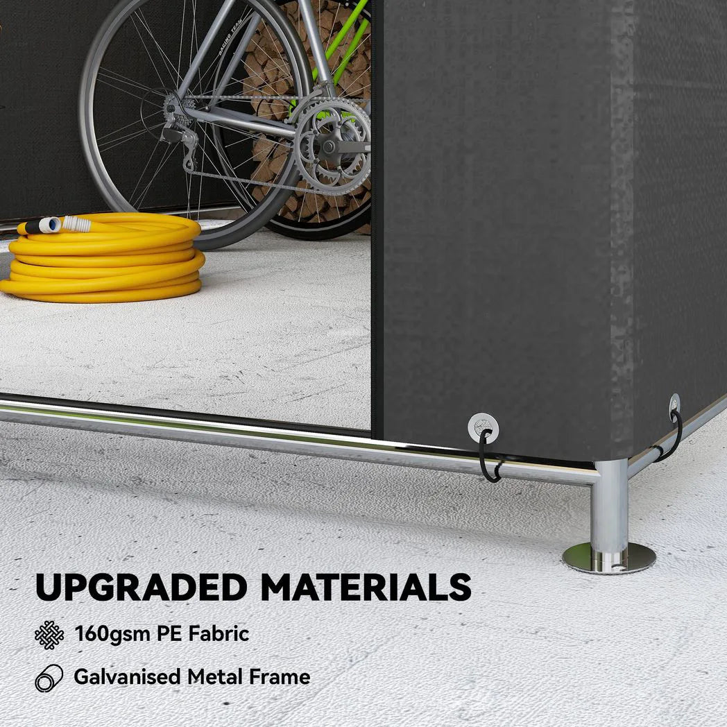 Outsunny 6.6 x 7.8ft Outdoor Garden Storage Shed, Waterproof Bike Tent with Roll-up Zipper Door, Galvanised Metal Frame, Portable Shed Shelter Carport for Motorcycle Garden Tools, Dark Grey