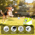 PawHut Automatic Dog Ball Launcher with 5 ETPU Balls 2.3", 3 Distance Settings 20/33/46ft, Green