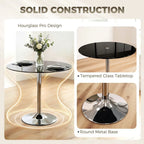 Round Bar Table, Modern Dining Table with Tempered Glass Top and Steel Frame for 4, 70 x 70 x 75.5cm, Black