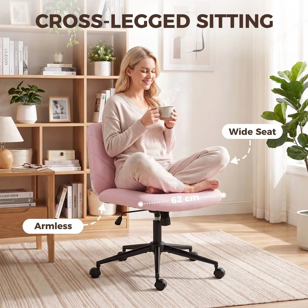 Home Office Desk Chair Height Adjustable Swivel Chair Cross Legged Wide Seat Swivel Wheels Pink