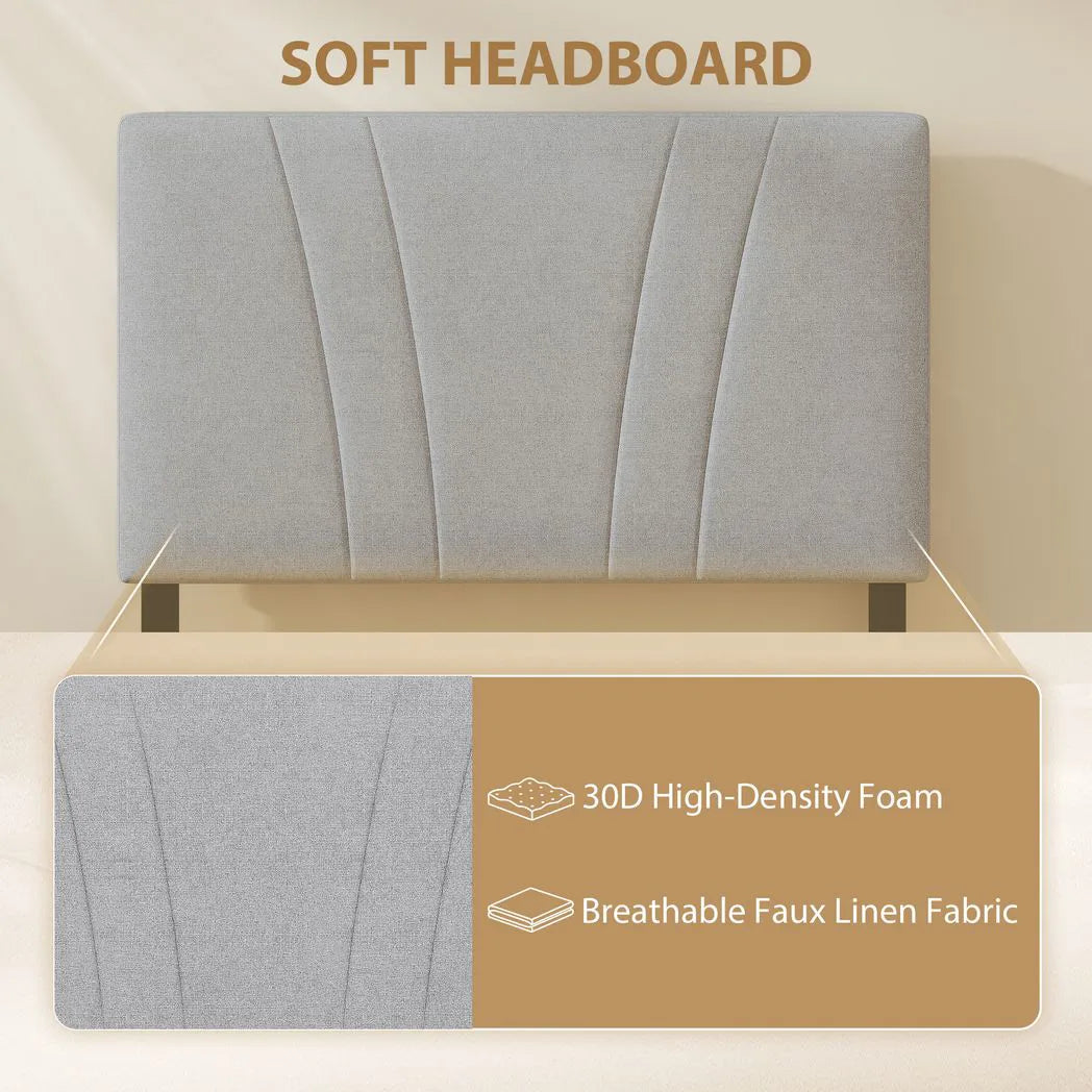 3FT Single Bed Frame with Upholstered Headboard and Underbed Storage, Black and Light Grey