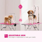 PawHut 32" Foldable Dog Grooming Table Pet Drying Beauty Table Adjustable Fixed Arm Rubber Top, Pink
