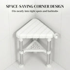 Shower Stool, Aluminium Alloy Corner Shower Chair with Storage Shelf and HDPE Seat, Adjustable Height, White