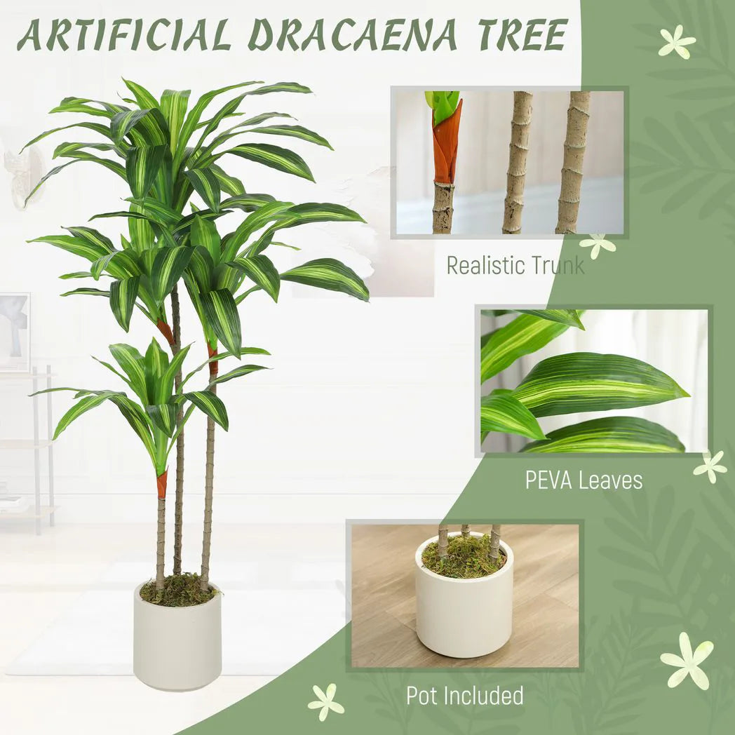 120cm Artificial Dracaena Tree with Bendable Trunks - Green