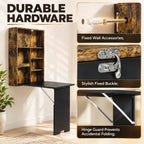 Folding Wall-Mounted Drop-Leaf Table, Convertible Wall Table With Chalkboard and Storage Shelf, Rustic Brown
