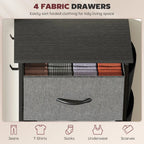 Chest of Four Fabric Drawers - Charcoal Grey