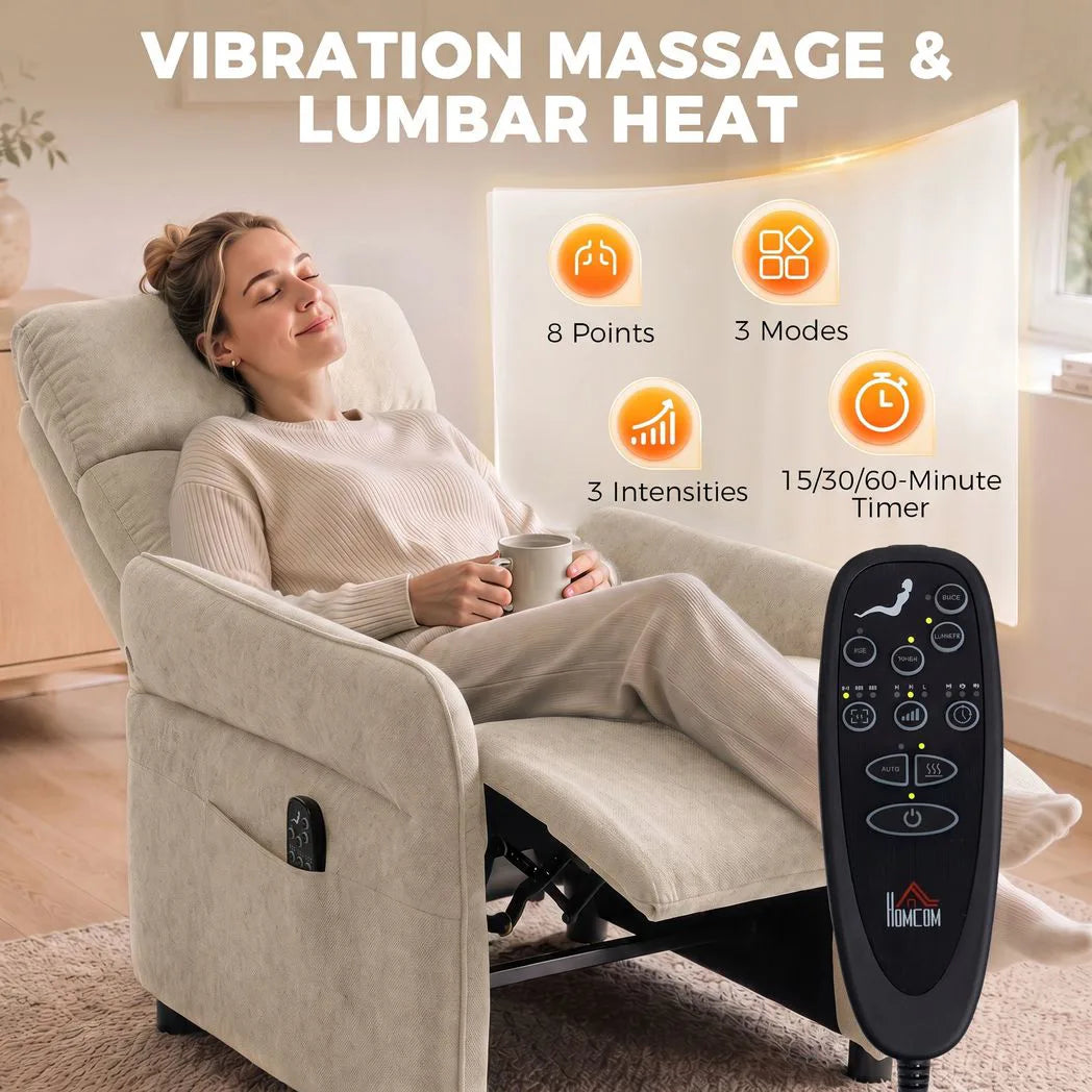 Push-Back Recliner with Massage & Heat — Beige