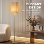 Floor Lamp, Modern Standing Lamp with Linen Shade and Foot Switch, Tall Lamps for Bedroom, Bulb not Included, Gold Tone