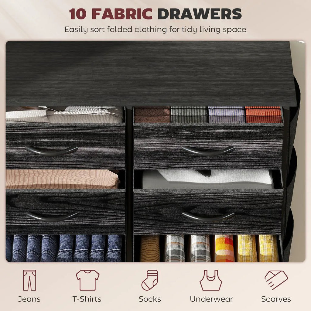 Chest of Ten Fabric Drawers - Black