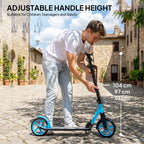 One-click Folding Kick Scooter for 14 w/ Adjustable Handlebar, Push Scooter with Kickstand, Dual Brake System, Blue