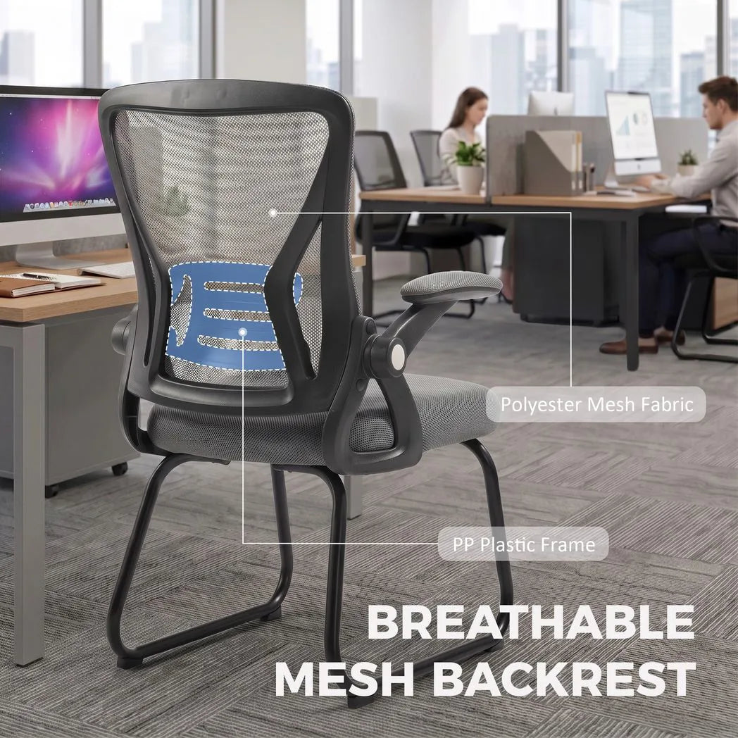 HOMCOM Office Chair, Ergonomic Desk Chair No Wheels with Mesh Backrest and Steel Legs for Home Conference Room, Dark Grey