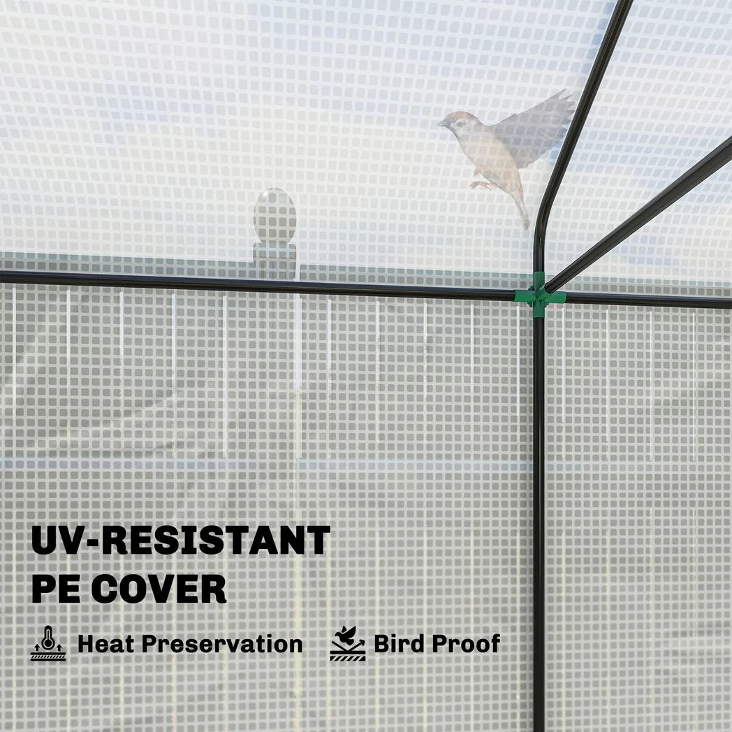 Outsunny Walk-in Greenhouse, Outdoor Tomato Greenhouse with Roll-up Door and Mesh Windows, PE Cover, 200 x 140 x 200cm, White