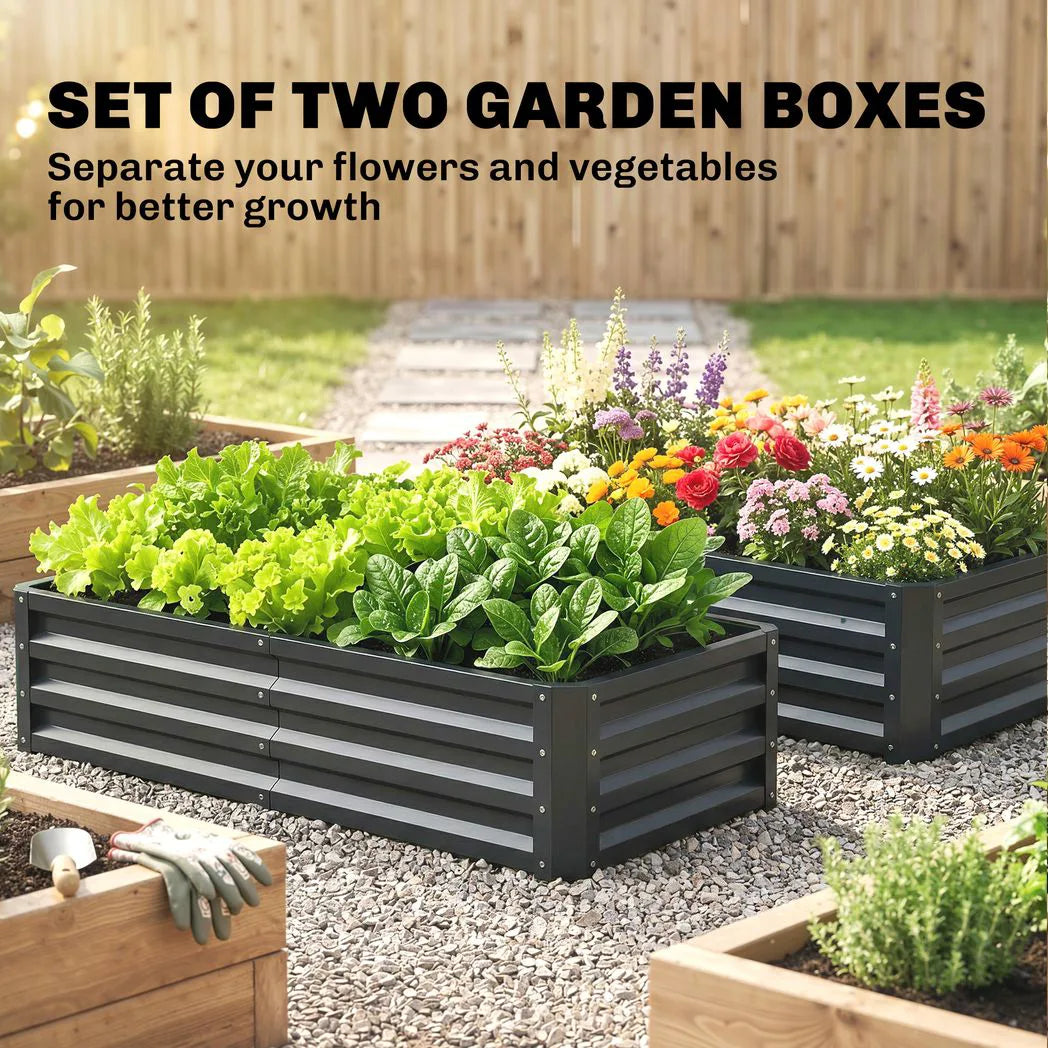 Outsunny Set of 2 Raised Beds for Garden, Galvanised Outdoor Planters for Herbs Vegetables, Use for Patio Balcony, Grey