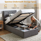 Single Bed Frame Gas End Lift Under Bed Storage Upholstered Platform Bed Tufted Headboard for 90 x 190 cm Mattress
