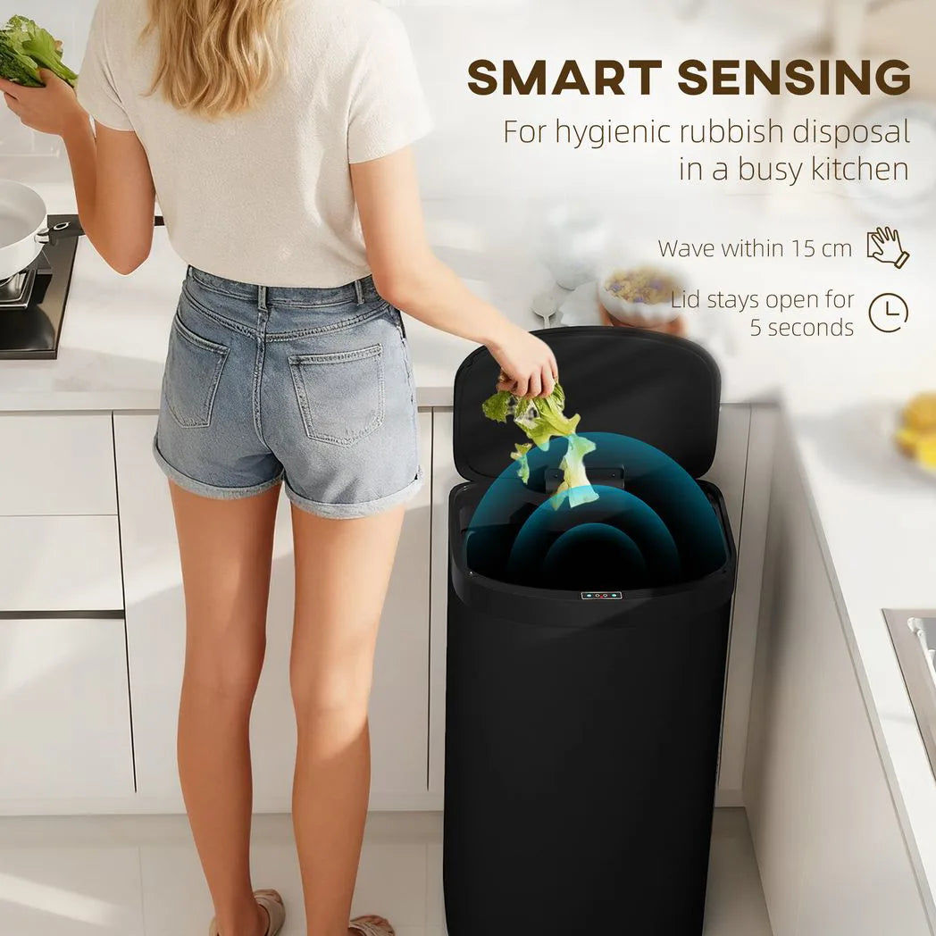 55L Sensor Bin with Soft-Close Lid, Automatic Touchless Motion Sensor Kitchen Bin with Fingerprint Resistant Stainless Steel for Hygienic Gyms, Home Office Use, Black