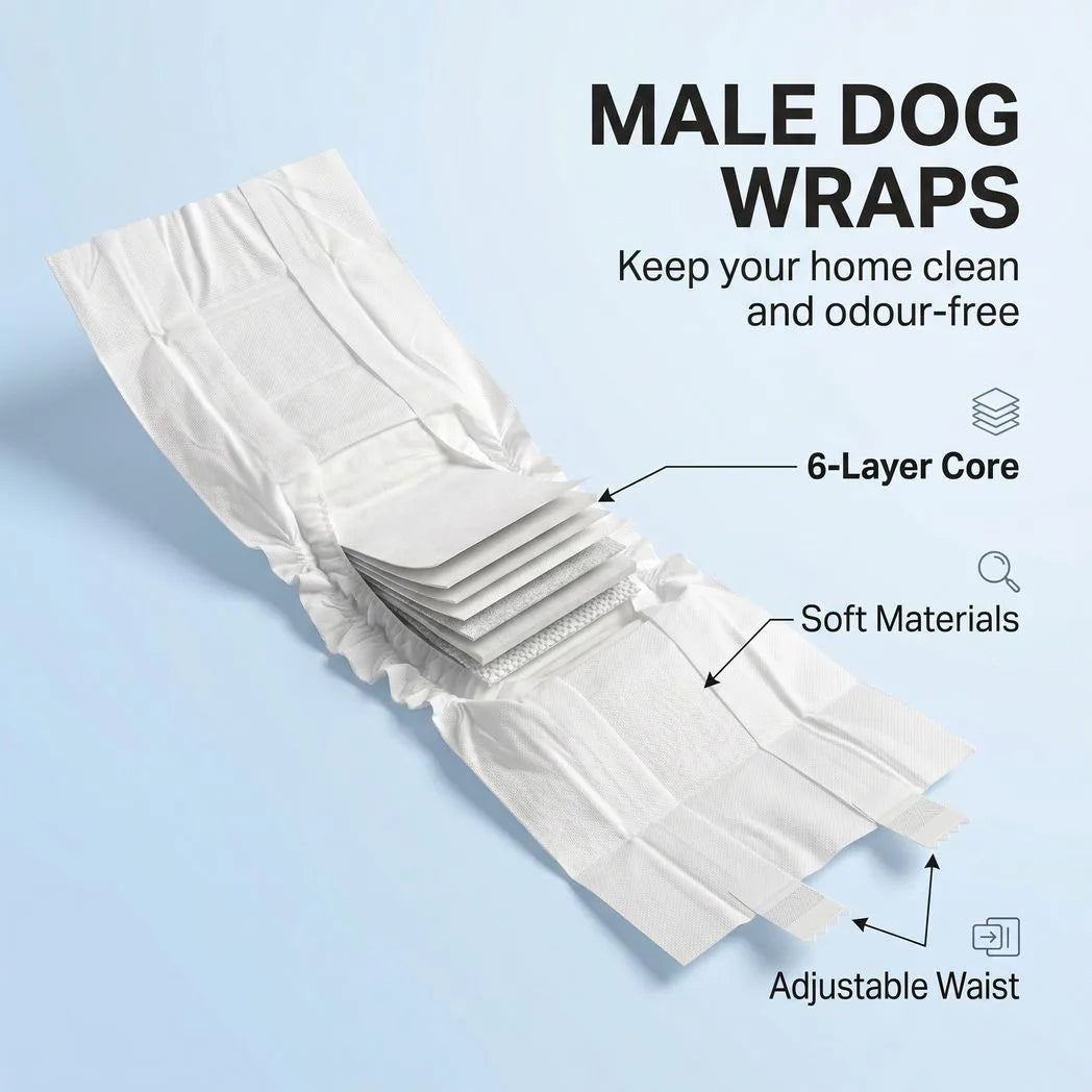 PawHut Dog Diapers Super Absorbent Leak-Proof Dog Nappies for Male Dogs Size L 62-80 cm Waist