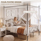 Canopy Bed Frame Double Size, Metal Platform Bed Frame with Headboard and Footboard, Underbed Storage, Black