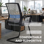 Padded Meeting Office Chair, Ergonomic Desk Chair No Wheels with Sled Base for Bedroom, Waiting, Reception, Dark Grey