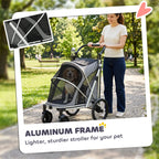 PawHut Dog Stroller, Easy Folding Pet Stroller for Small and Medium Dogs with Shock Absorption, Maximum Load 20 kg, Grey
