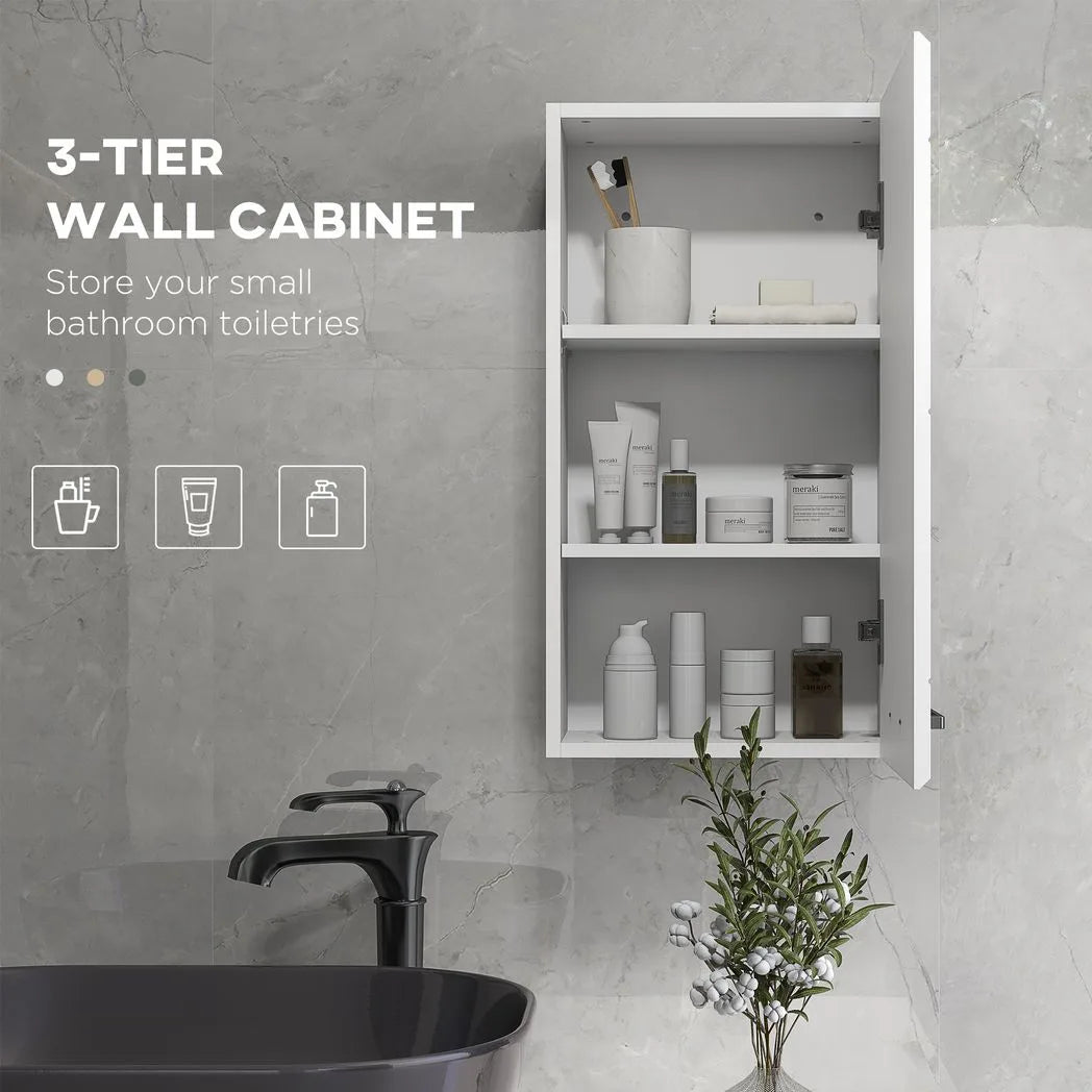 kleankin Bathroom Wall Cabinet, High Gloss Bathroom Storage Cabinet with Soft-Close Door, 3 Shelves, Adjustable Shelf, White