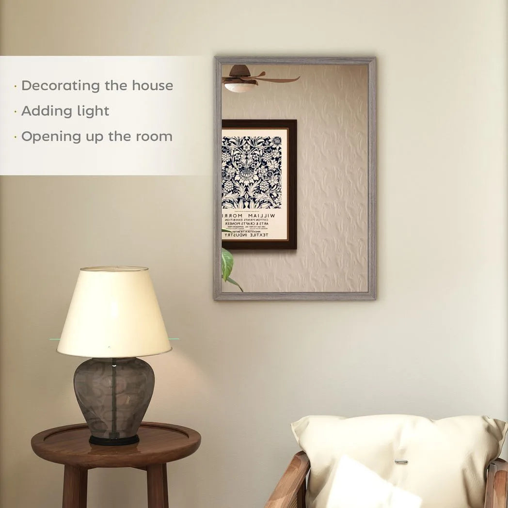 Wall Bathroom Mirror, 40 x 60 cm Wall-Mounted Mirror for Living Room, Bedroom, Hallway, Grey