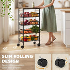 Metal Kitchen Trolley, 4-Tier Storage Trolley with Pull-Out Baskets and 4 Swivel Casters for Kitchen, Rustic Brown