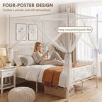Canopy Bed Frame Double Size, Metal Platform Bed Frame with Headboard and Footboard, Underbed Storage, White