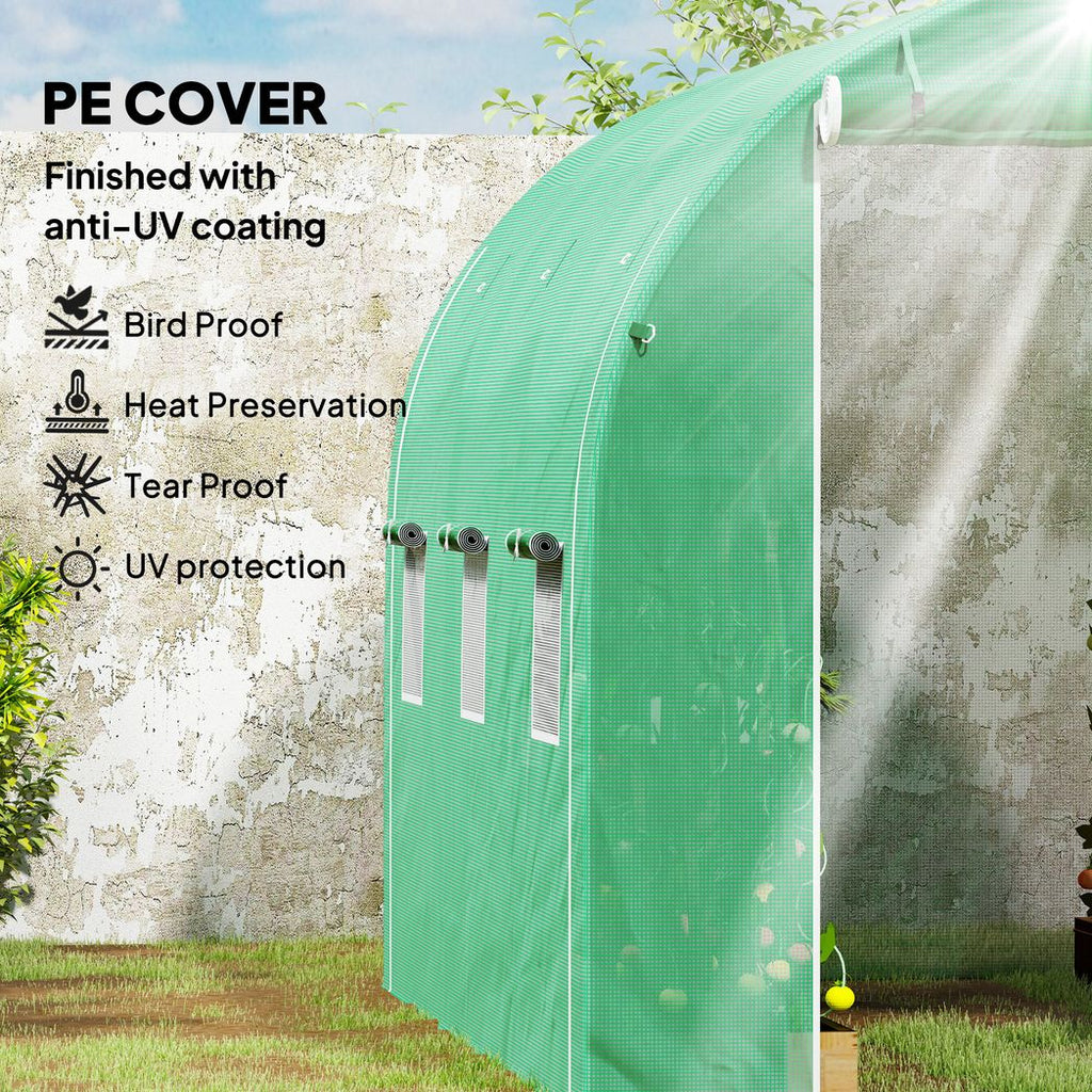 Outsunny 296 x 196cm Steel Frame Polytunnel Greenhouse - Green