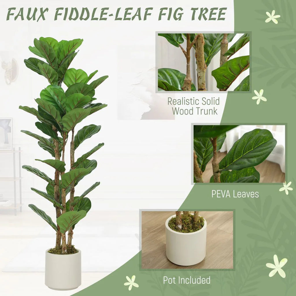 120cm Set of 2 Artificial Fiddle Leaf Fig Trees - Green