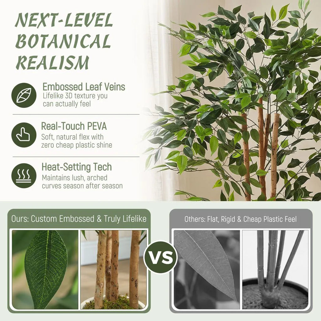 150cm Artificial Ficus Tree, Fake Potted Tree with Solid Wood Trunk and Pot for Indoor, Green