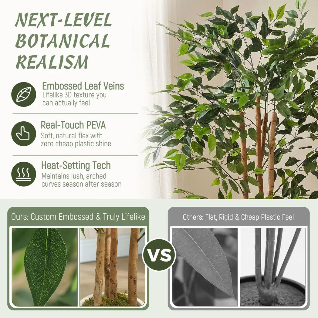 150cm Artificial Ficus Tree, Fake Potted Tree with Solid Wood Trunk and Pot for Indoor, Green