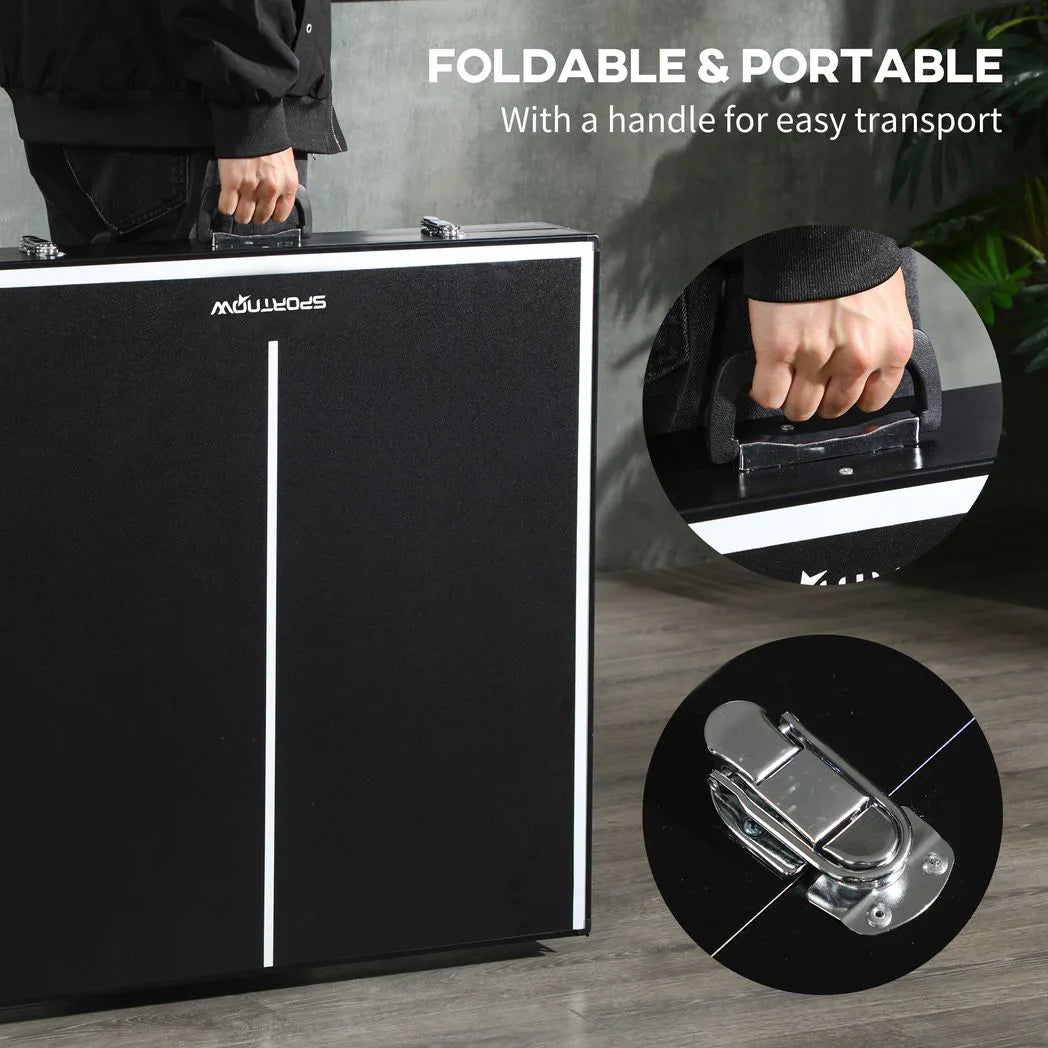 SPORTNOW 5ft Mini Table Tennis Table, Folding Ping Pong Table with Net and Aluminium Frame, Portable Ping Pong Game Set for Indoor Outdoor Use, Black