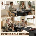 Extendable Dining Table for 4-6 People, 110-130cm Kitchen Table with 6 Open Shelves, Black