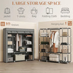 Clothes Storage Organiser with Hanging Rail, Shelves, Portable Wardrobe, Foldable Fabric Wardrobe, Dark Grey