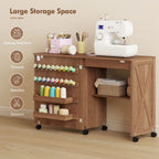 HOMCOM Folding Sewing Table, Rolling Craft Table with Storage compartments, Shelf and Lockable Casters for Small Spaces, Brown