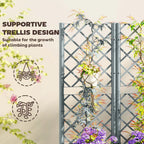 Outsunny Raised Garden Bed with Trellis, Plastic Planter Box with Drainage Holes, Drain Plugs and Water Reservoirs for Climbing Plants, Vegetables, Flowers, Grey