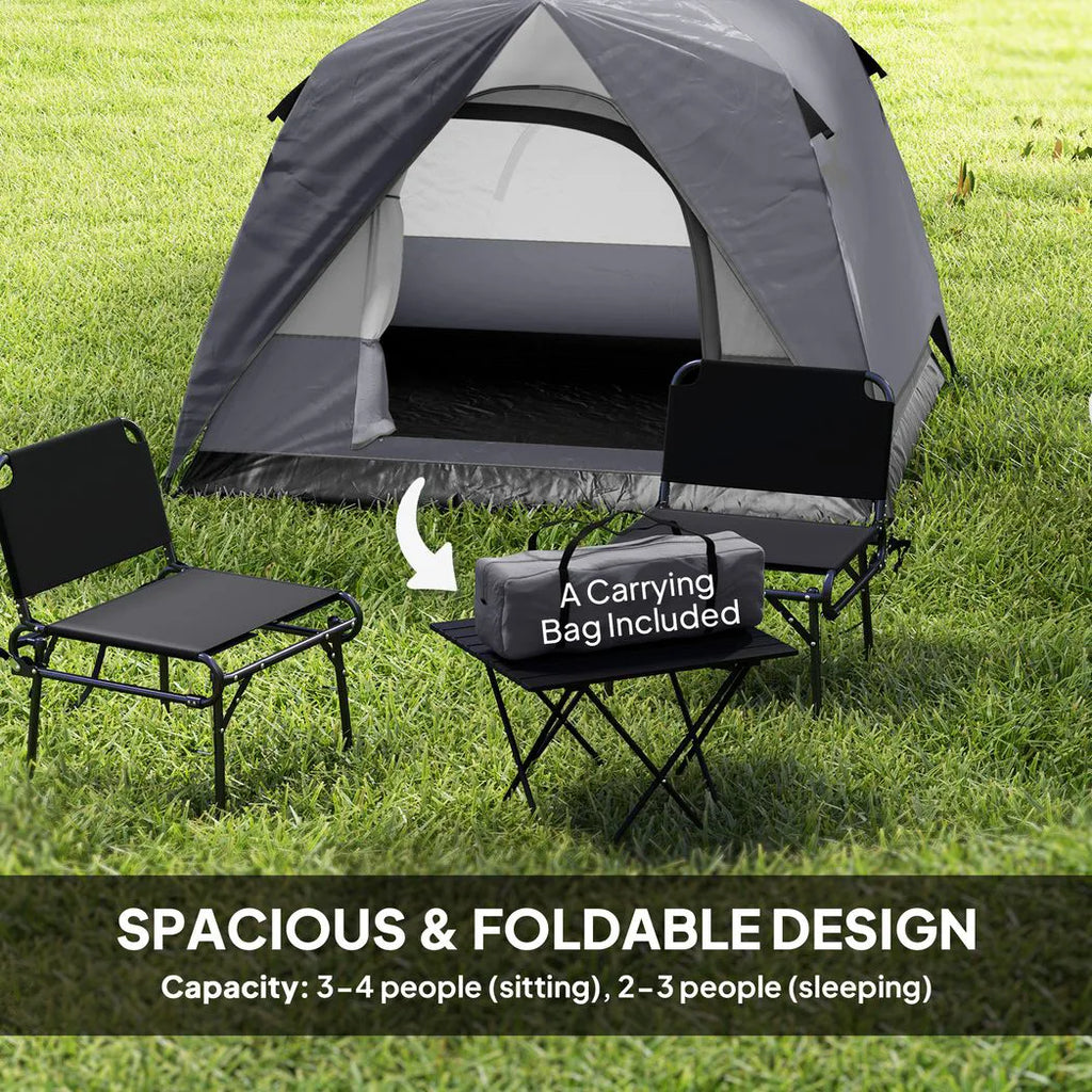 Outsunny Camping Tent, Easy Set Up 2-3 Man Tent with Sewn-in Groundsheet, 3000 mm Dome Tent with Mesh Windows, Dark Grey