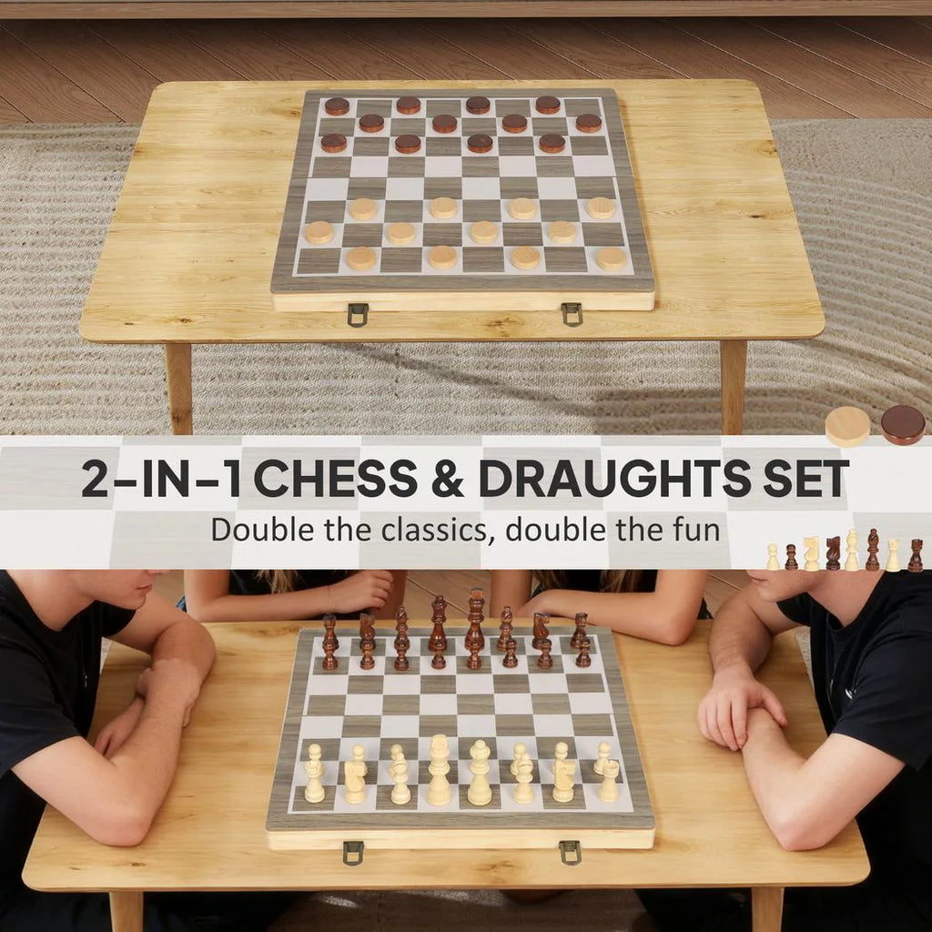 SPORTNOW 15 Inch Chess Set, Foldable Chess and Draughts Set, Brown