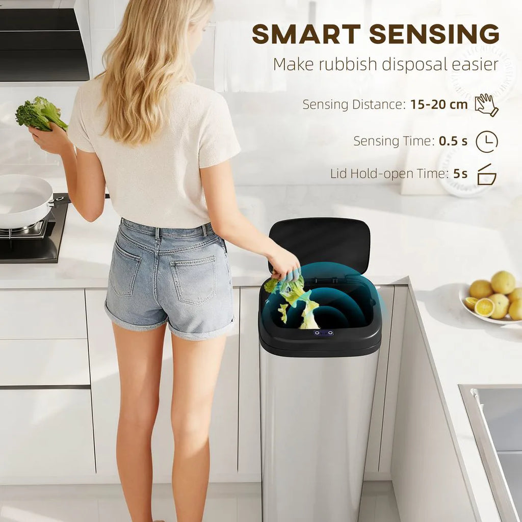 50L Stainless Steel Sensor Bin - Silver Tone