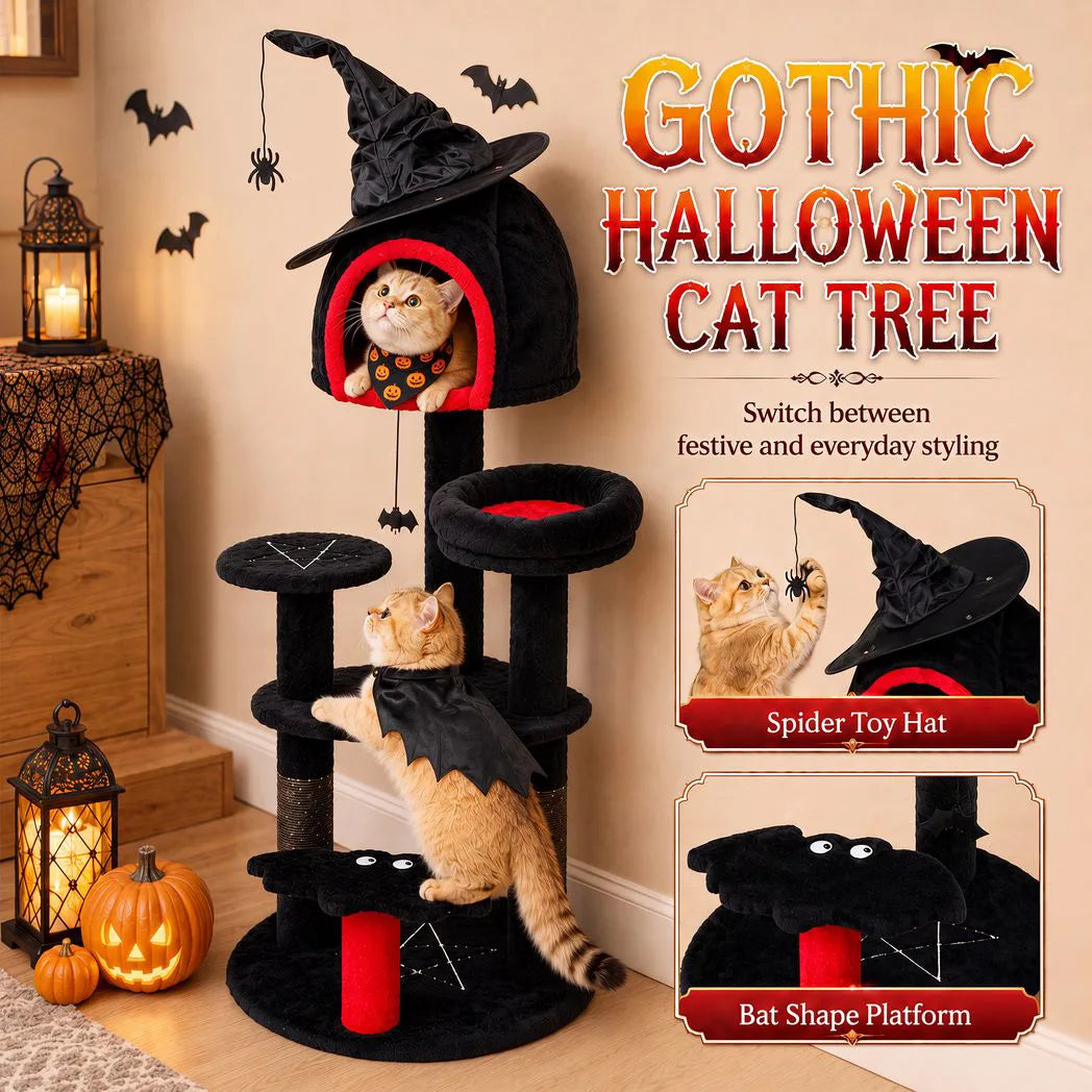 Gothic Halloween Cat Tree — Black, 155cm