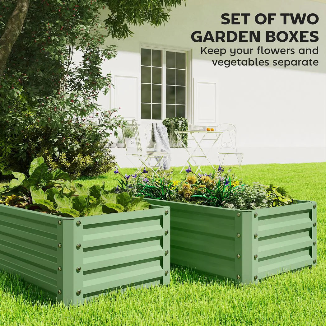 Outsunny Set of Two 110 x 50cm Steel Planter Boxes - Light Green