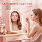 Skincare Refrigerator, 6L Mini Cosmetic Fridge with LED Mirror, Cooling Function for Bedroom, Skincare, Office, Pink